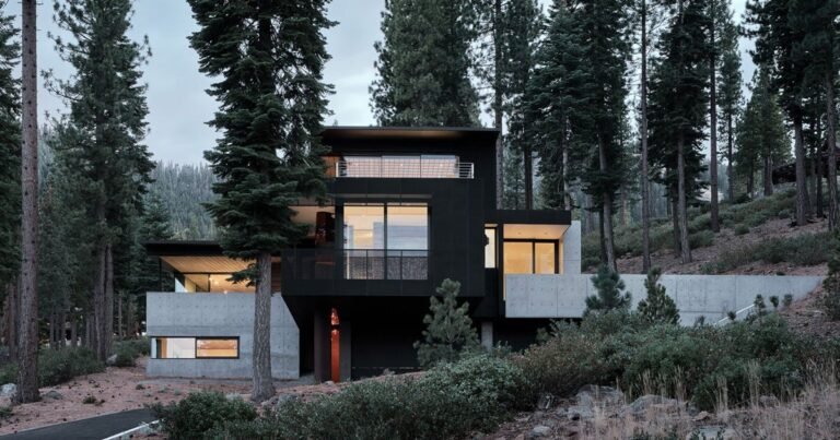 magma colored glass warms this mountain retreat in california by faulkner architects