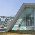 diagonal partitions and spacious courtyards form playful pension by rieuldorang atelier in korea