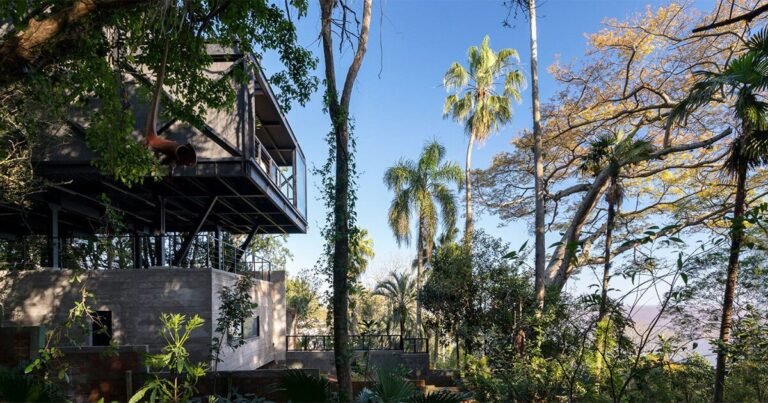 mirador home by KS arquitetos floats amid lush foresty panorama in porto alegre, brazil