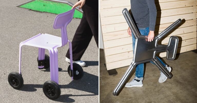 moormann celebrates ten years of the ‘press chair’ made of a single thin aluminium sheet