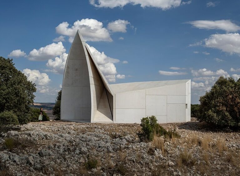sancho-madridejos builds origami-like chapel on mountainous panorama of central spain