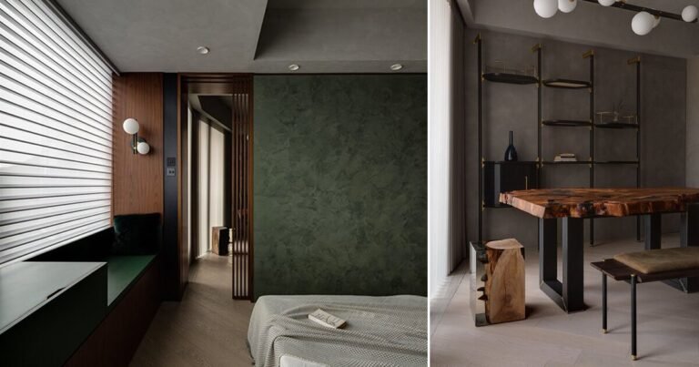 this hong kong residence contains a wood desk constructed from a 1000 yr outdated kauri log