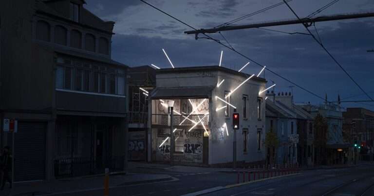 beams of sunshine pierce by means of this Nineteenth-century derelict constructing in sydney, australia