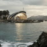 bair design envisions a luminous chapel of concrete shells to look at over coast of norway