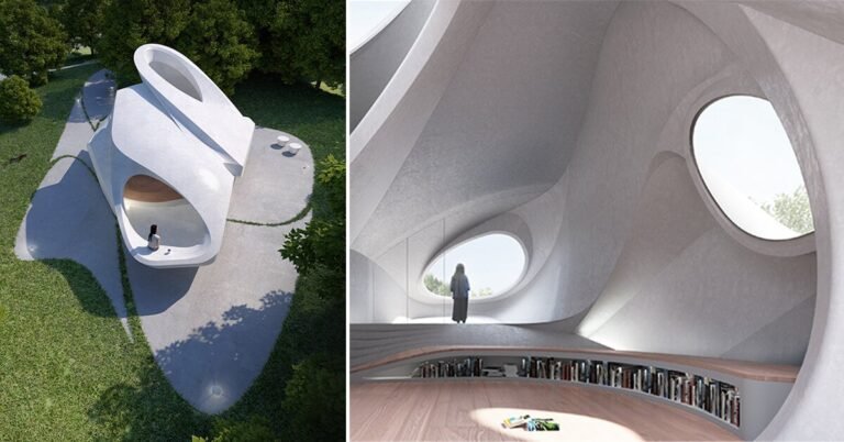 00group envisions sculptural bookstore that engages guests with nature