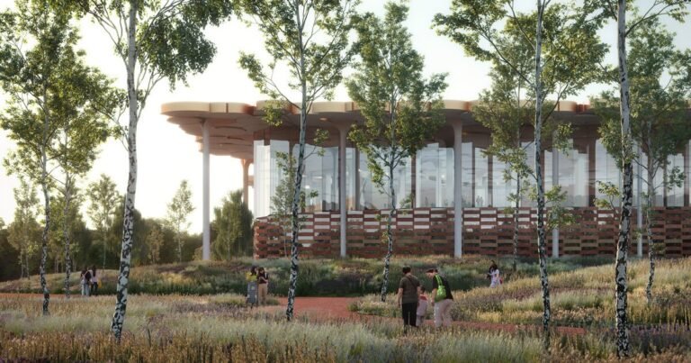 a forest-like cover tops snøhetta’s beijing sub-centre library