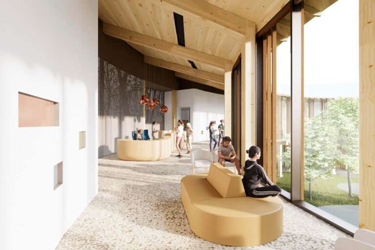 داخل مستشفى الأخشاب حيث تم أخذ الكربون المتجسد في الاعتبار