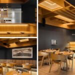 Wooden And LED Lighting Create A Heat Glow In Distinction To The Darkish Background In This Restaurant
