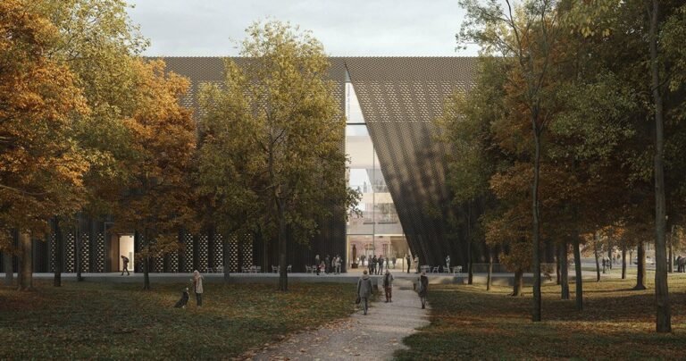 luca poian varieties’ sara hildén artwork museum is cloaked in an intricate urban-scale curtain