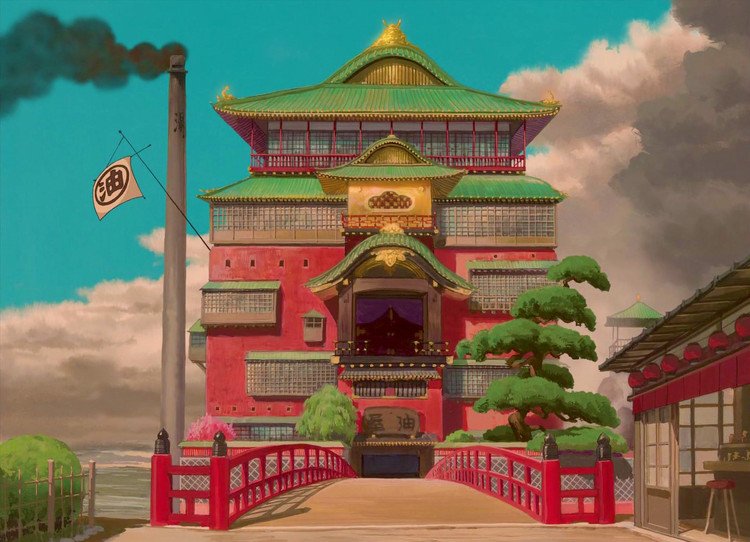 العمارة في الرسوم المتحركة: استكشاف عوالم Hayao Miyazaki الخيالية ، لا تزال من فيلم Spirited Away (2001).  الصورة بإذن من استوديو جيبلي