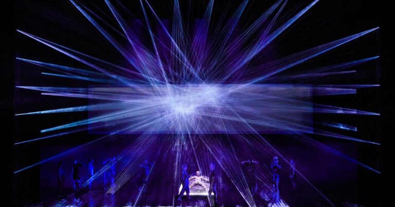 teamLab’s kaleidoscopic laser light scenography for opera ‘turandot’ lands in tokyo