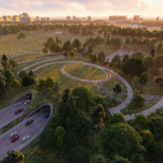 منظر جوي لطريق سريع وحديقة