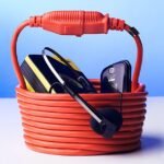 nik bentel wraps a single 25 ft electric cord into a statement bucket-shaped handbag 