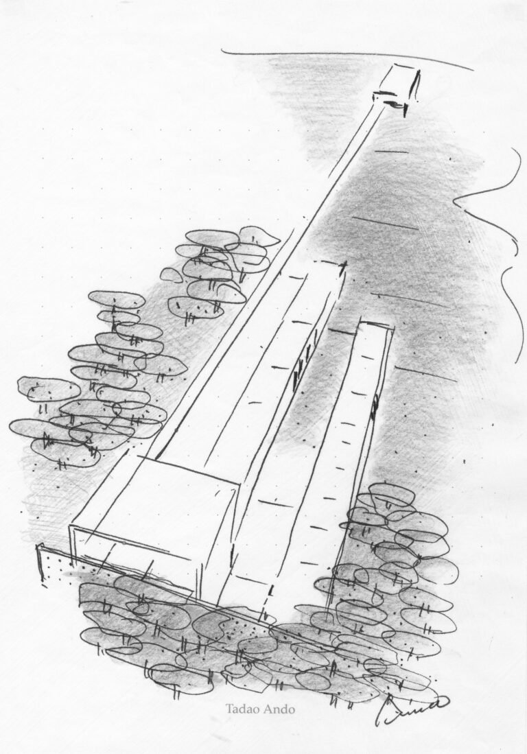 تصميم المنزل والاستوديو الذي ابتكره Ando لـ Lagerfeld والذي كان من المفترض أن يتم بناؤه في Biarritz France.