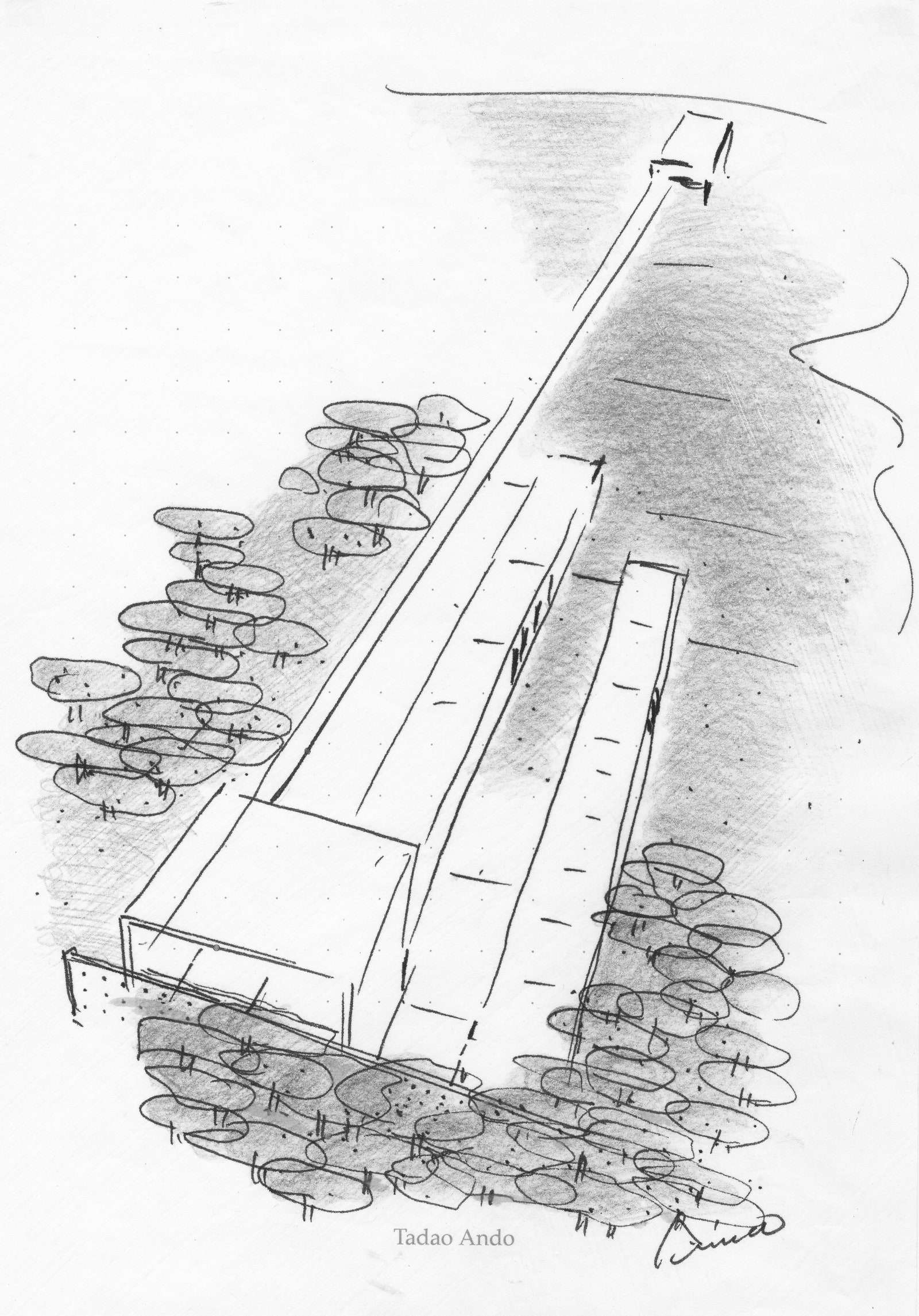 تصميم المنزل والاستوديو الذي ابتكره Ando لـ Lagerfeld والذي كان من المفترض أن يتم بناؤه في Biarritz France.