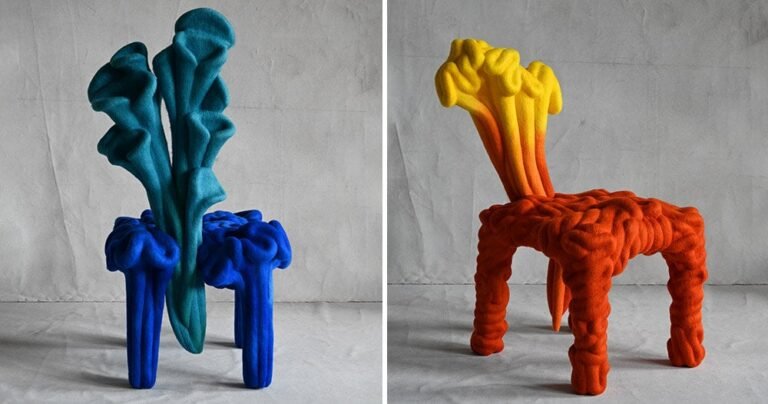 liam lee mimics organic growth with handcrafted merino wool chairs
