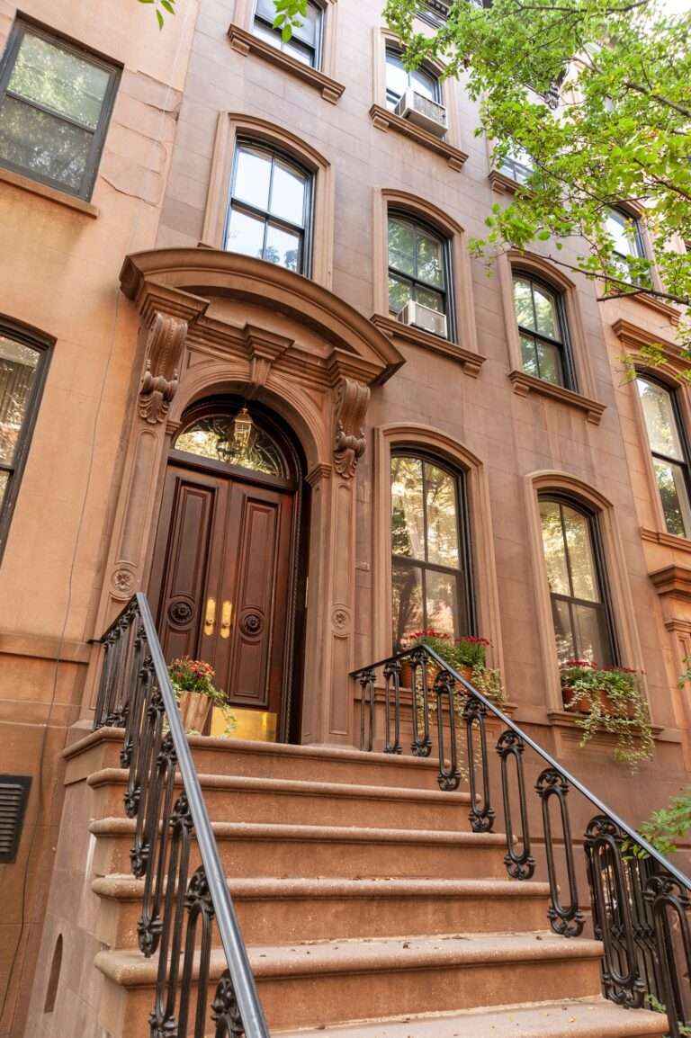 The stairway and entry to a brownstone