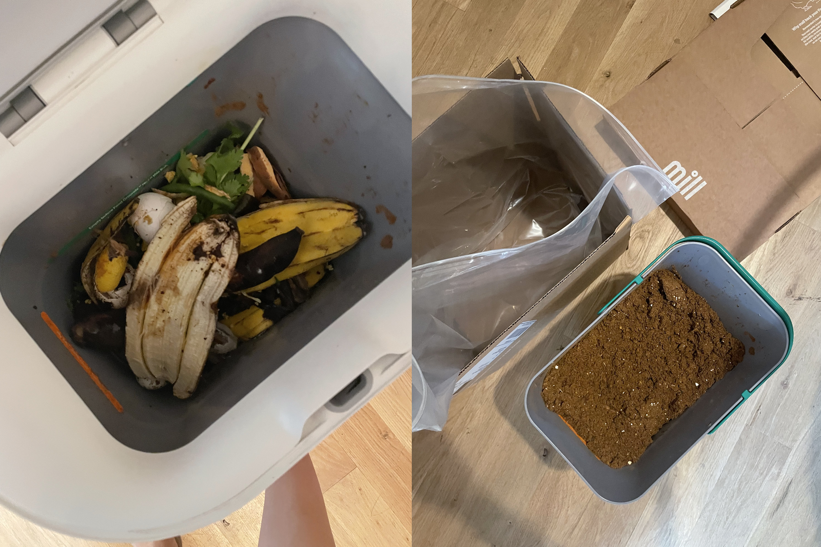 My food scraps before and after a Dry and Grind cycle