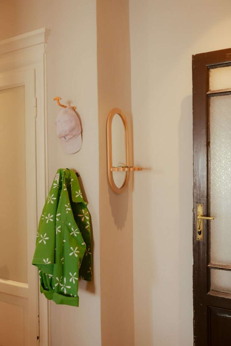 The couples Biscuit entryway mirror greets friends at the front door.