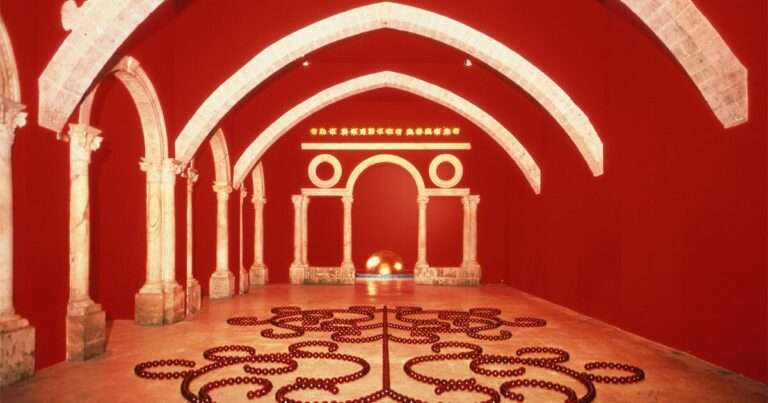 james lee byars retrospective fills milan’s hangarbicocca with red hues & gilded sculptures