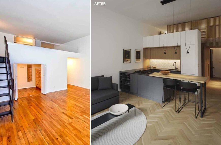 New York City-based design studio beda, has shared photos of a renovation project they completed of a small 500-square-foot (46 sqm) loft apartment.