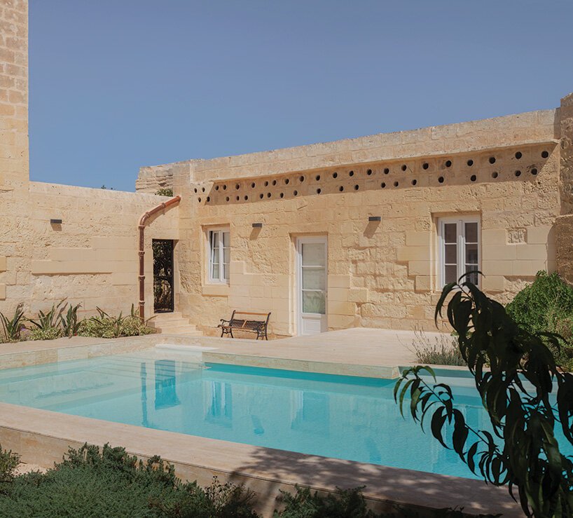 stone screen shields renovated 18th-century palazzino gardens in malta by AP valletta
