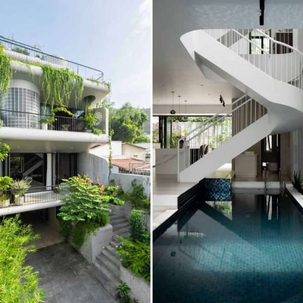 Plants can be found throughout the design of the home, with some flowing over the exterior.