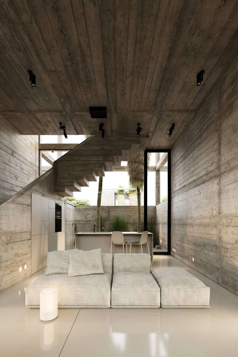 green and blue accents add organic vitality to igor sirotov architects' concrete villa in bali