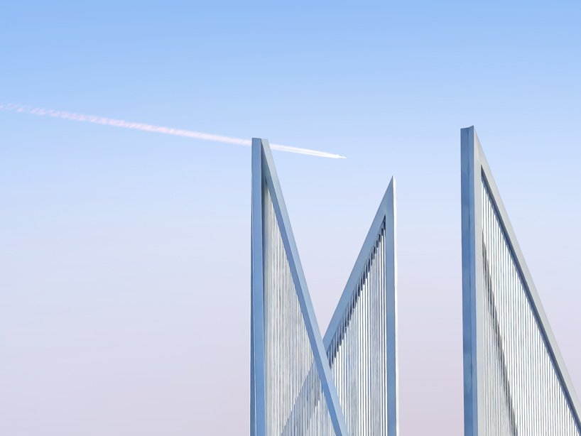 white flame installation's sharp geometry resembles ice crystals along lake in china