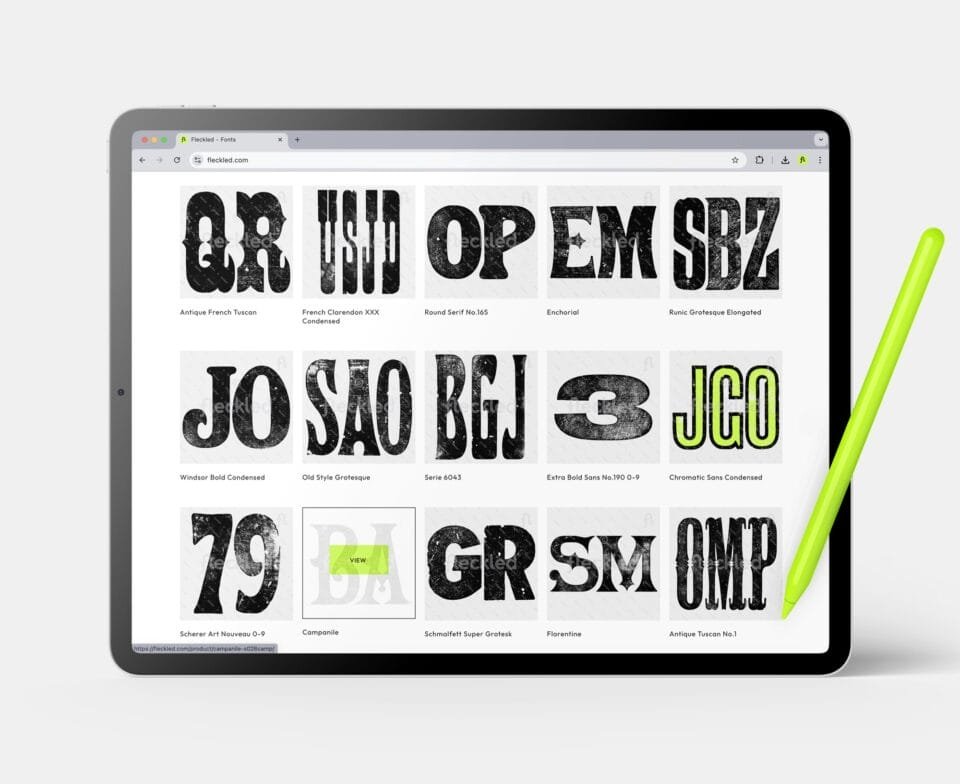 a collection of letterpress letters on an ipad screen
