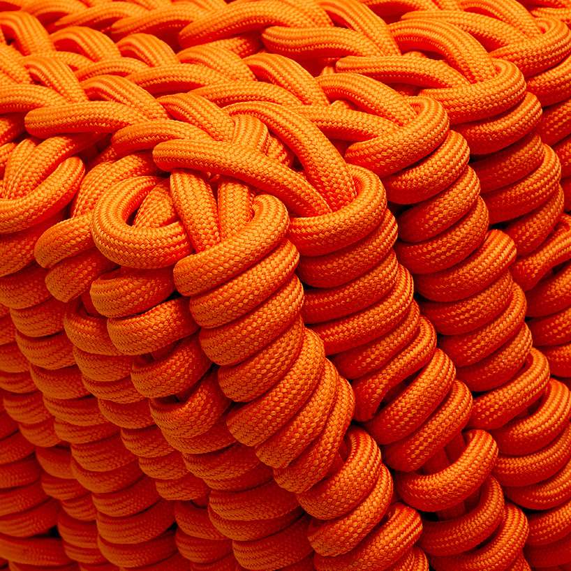 kryss weaves reclaimed climbing rope into self-supporting, shape-shifting furniture