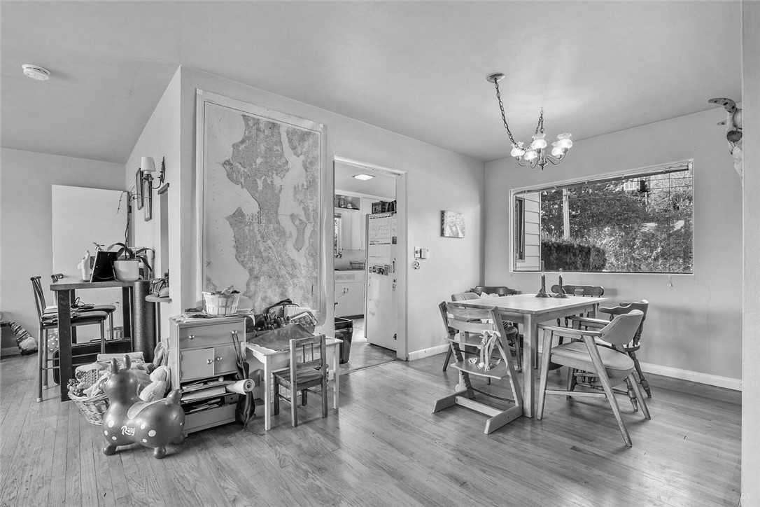 Before - a dated dining area.