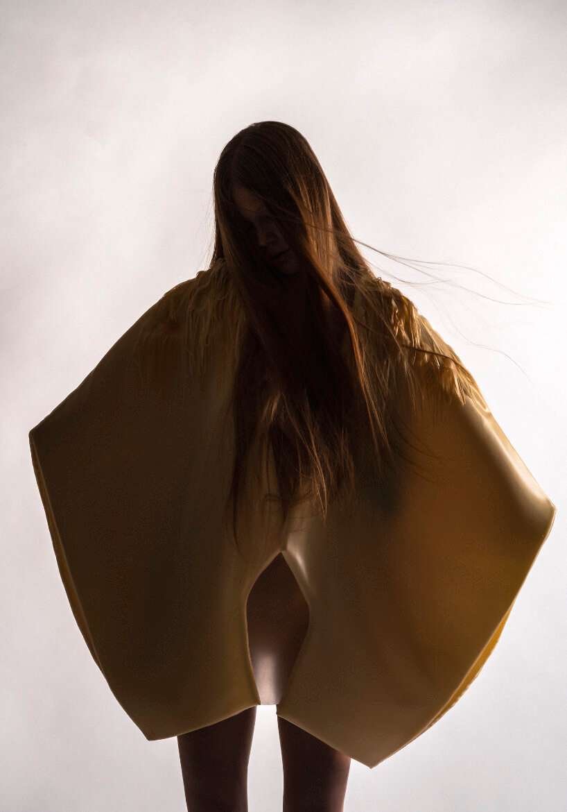 kinetic garment by iga węglińska shivers in response to sound, mimicking goosebumps