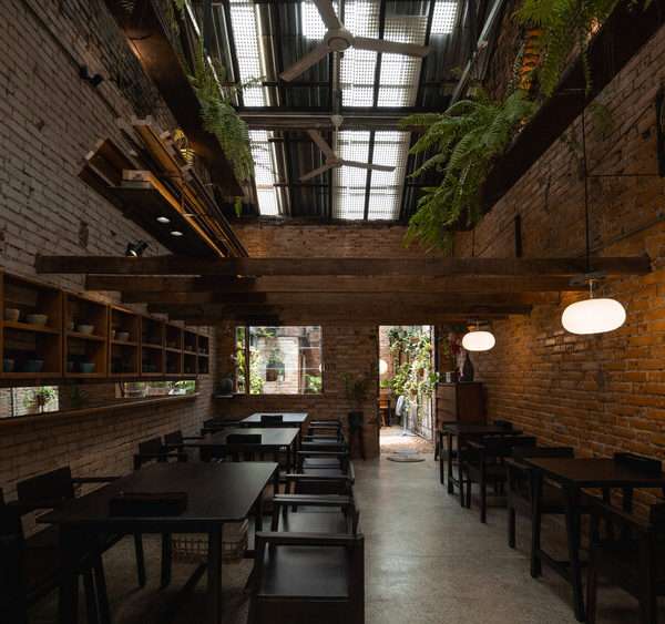 O Plant-based Ton That Dam Cafe Restaurant / xưởng xép - Interior Photography, Dining room, Wood, Lighting, Brick, Chair, Beam