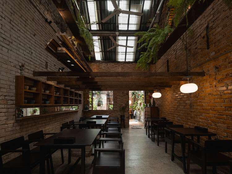 O Plant-based Ton That Dam Cafe Restaurant / xưởng xép - Interior Photography, Dining room, Wood, Lighting, Brick, Chair, Beam
