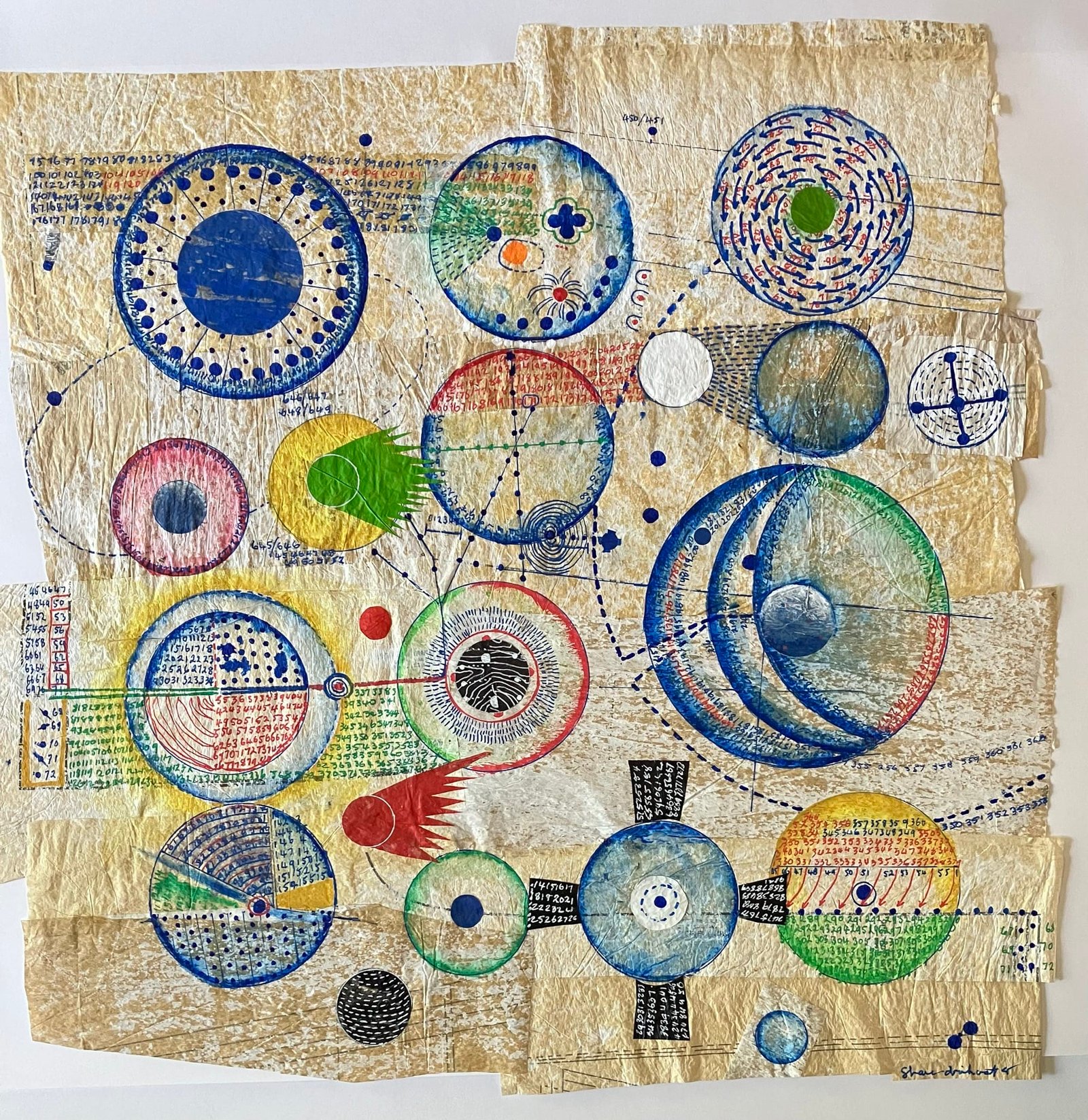 a geometric artwork of colorful circles on a cream-colored background