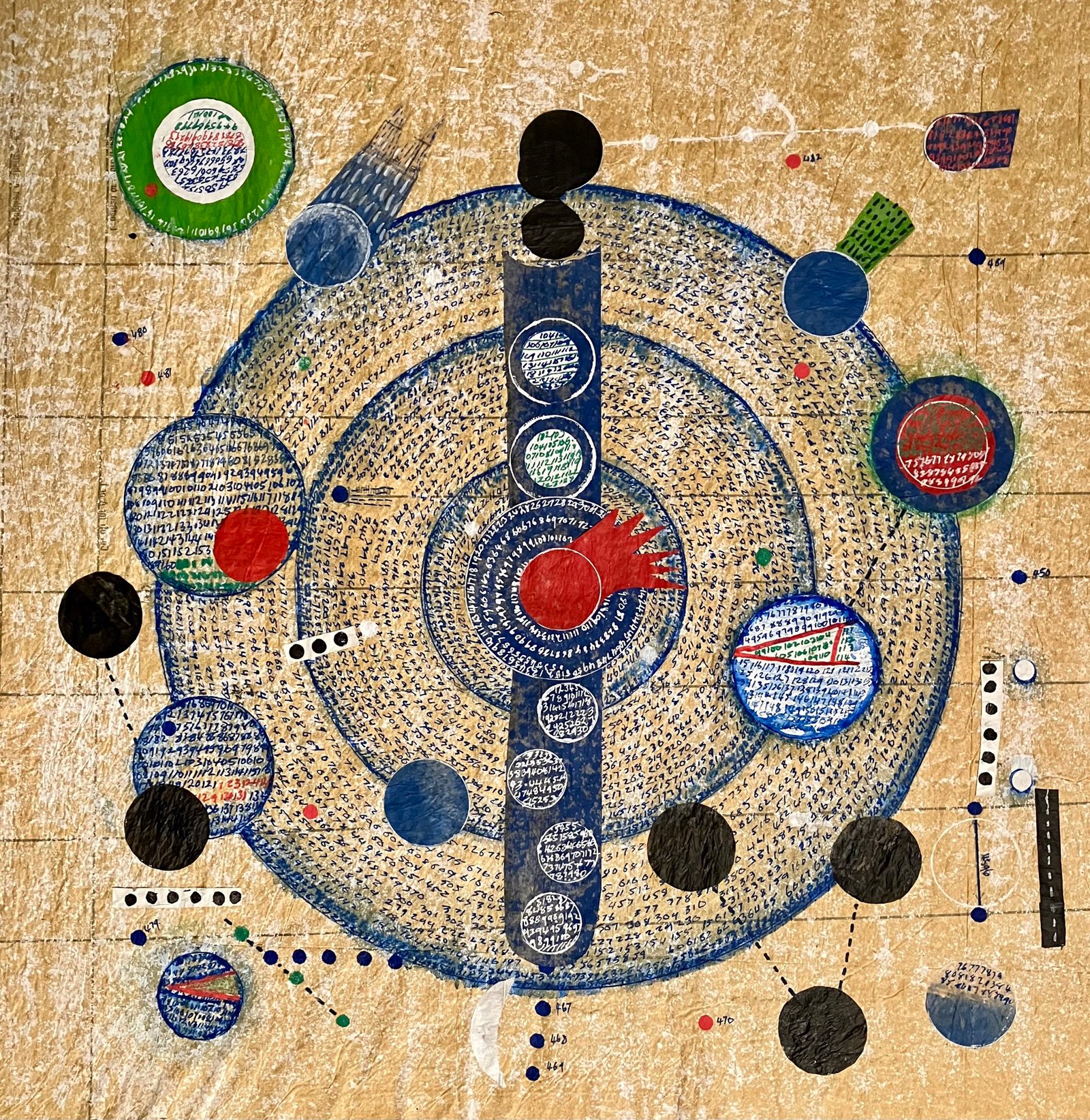 a geometric artwork of colorful circles on a cream-colored background