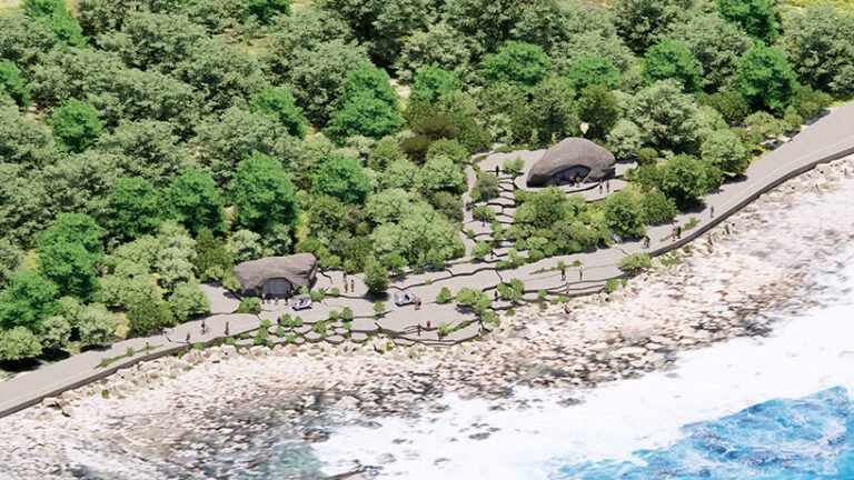 fractured stone forms shape tourist facilities by MVRDV on taiwan's southern coastline