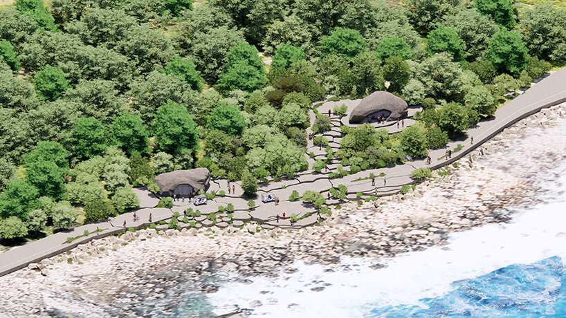 fractured stone forms shape tourist facilities by MVRDV on taiwan's southern coastline