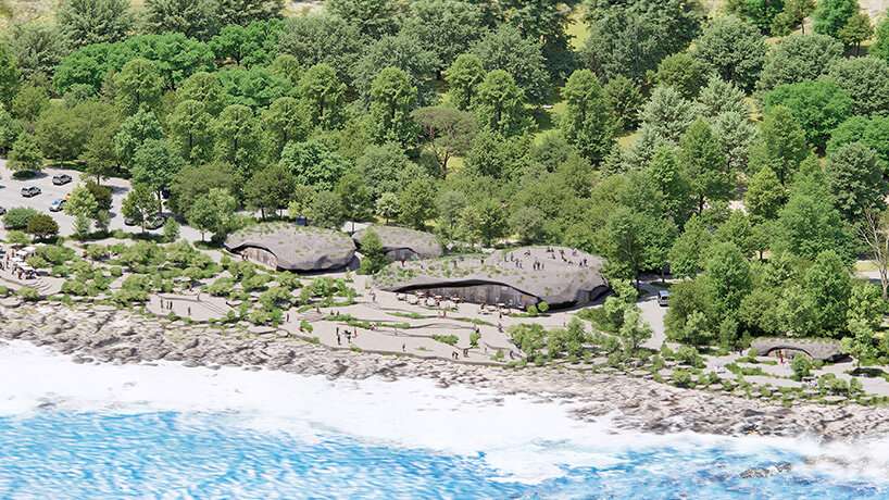 fractured stone forms shape tourist facilities by MVRDV on taiwan's southern coastline