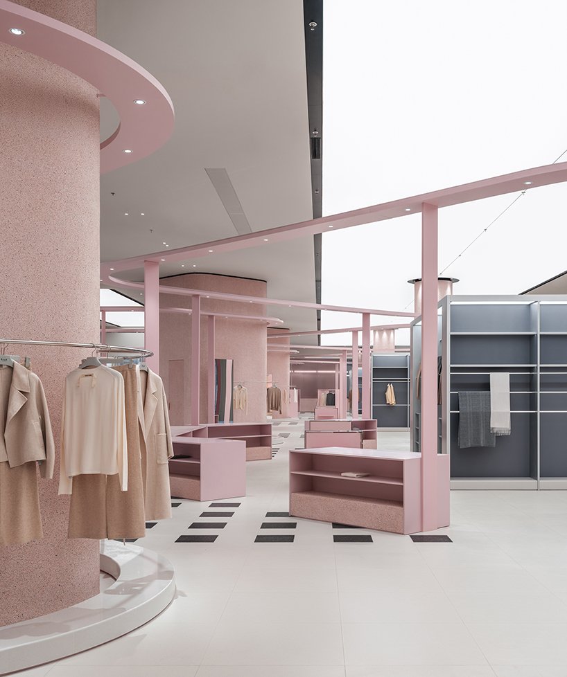 pink ribbon organizes retail display within factory store in inner mongolia