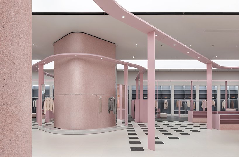 pink ribbon organizes retail display within factory store in inner mongolia