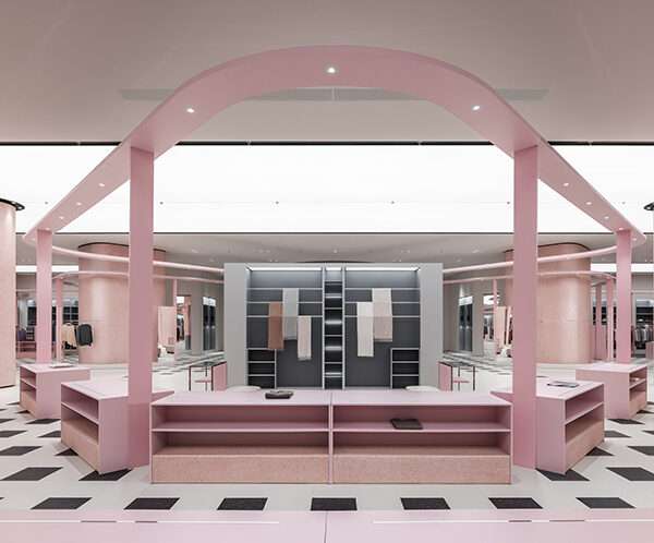 pink ribbon organizes retail display within factory store in inner mongolia