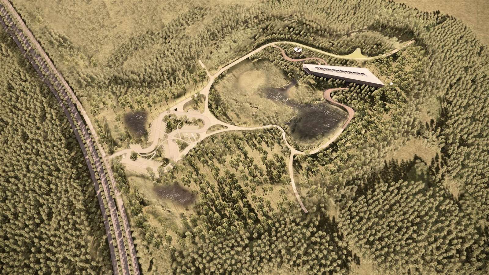 Aerial rendering of Longleaf Art Park