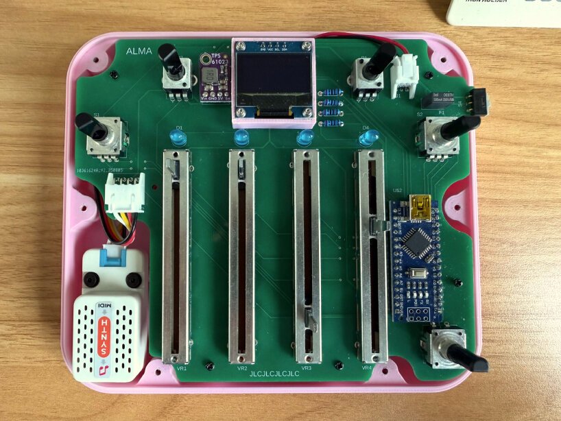 view of the custom printed circuit board inside