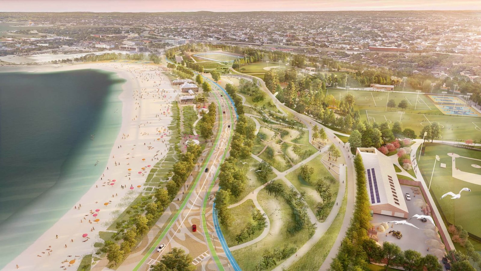 aerial rendering of Moakley Park 