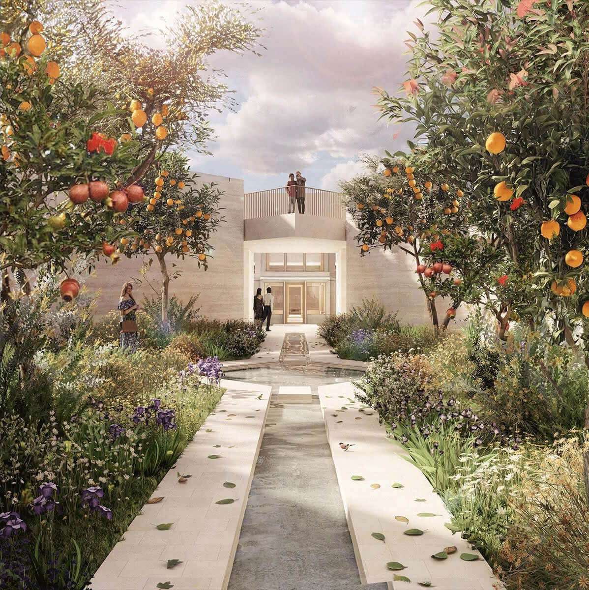 rendering of garden outside museum
