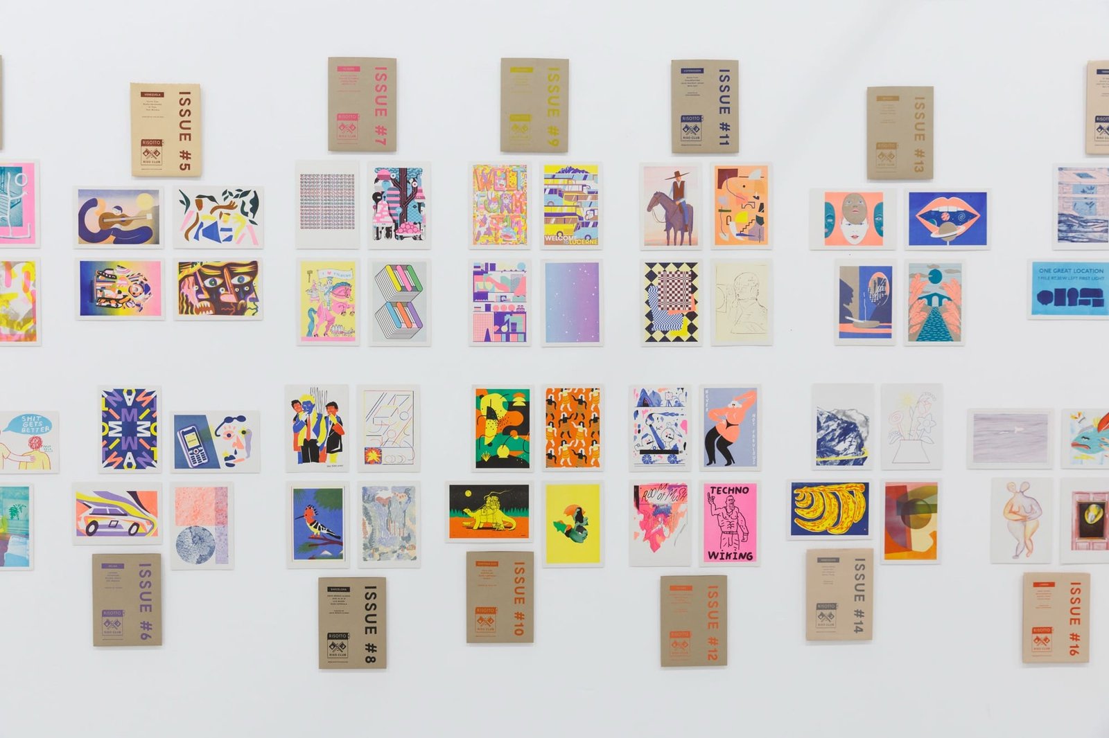 a wall of riso prints