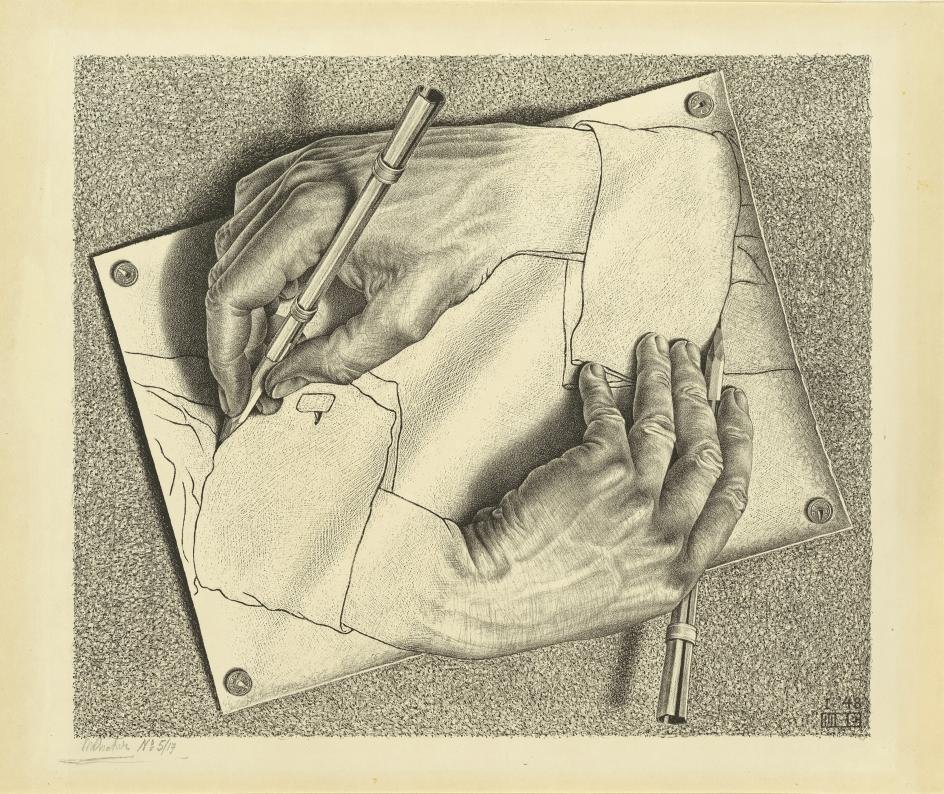 [M.C. Escher](https://www.mcescher.com) Drawing Hands, 1948. M.C. Escher Heritage Collection, The Netherlands All M.C. Escher works © 2026 The M.C. Escher Heritage, Baarn, The Netherlands. All rights reserved