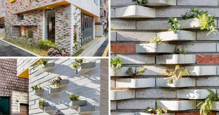 Bricks Designed To Hold Plants Were Used On The Exterior Of This Housing